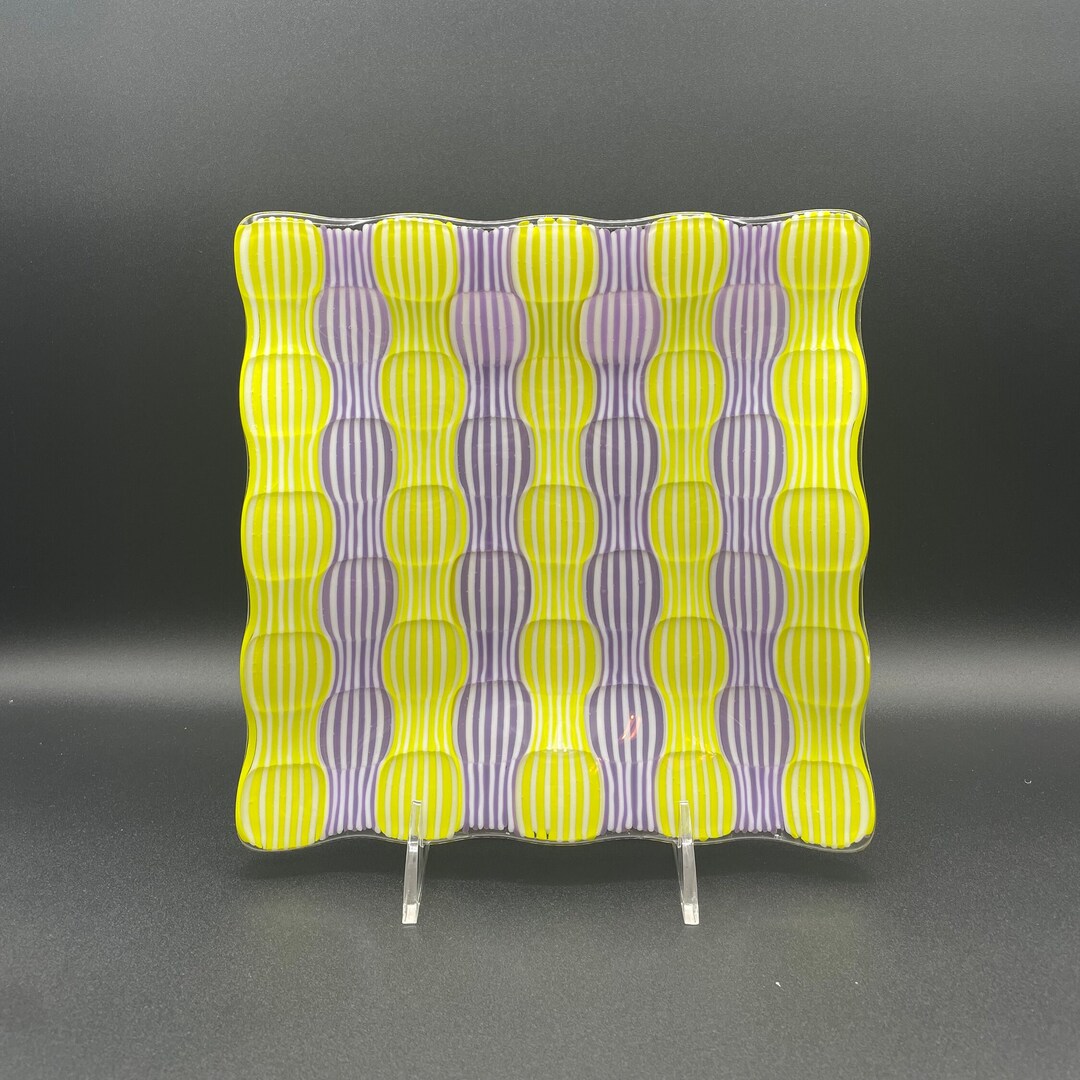 Festive Fused Glass Optical Illusion Plate in Yellow Purple Etsy
