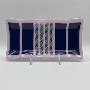 Festive Fused Glass Plate in Blue and Pink-10.25” x 5.5”
