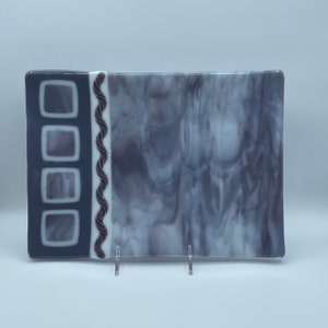 Large Festive Fused Glass platter in dusty purple and white-13.5” x 9.75”