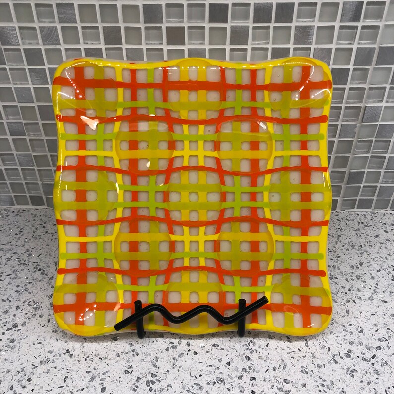 Festive Fused Glass Optics Plate 8 x 8 square Etsy