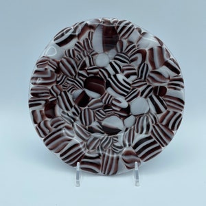 Small Festive Fused Glass Plate - purple and white - 7.25&quot; diameter