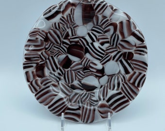 Small Festive Fused Glass Plate - purple and white - 7.25" diameter