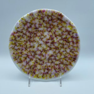 Festive Fused Glass Round Plate in pink, yellow and purple - 8.75” diameter