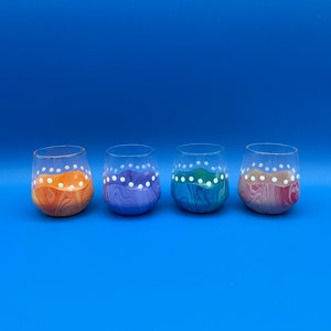 SET OF FOUR Festive, Colorful hand painted shot/cordial glasses - 4 oz