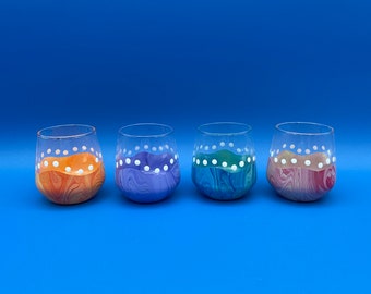SET OF FOUR Festive, Colorful hand painted shot/cordial glasses - 4 oz