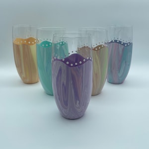 Set of FIVE Festive Tall Hand Painted Drinking Glasses