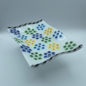 Festive Fused Glass Dotted Flower Platter - 11” x 7.5”