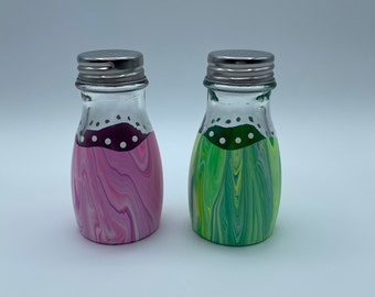 Festive hand painted swirled salt and pepper shakers