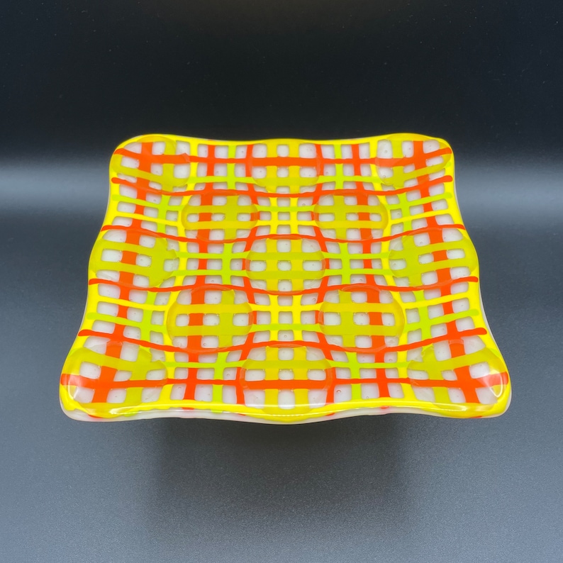 Festive Fused Glass Optics Plate 8 X 8 Square Etsy