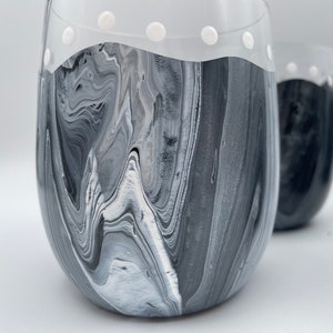 Set of FOUR Festive Hand Painted Glasses in Black, White and Gray- 14 oz