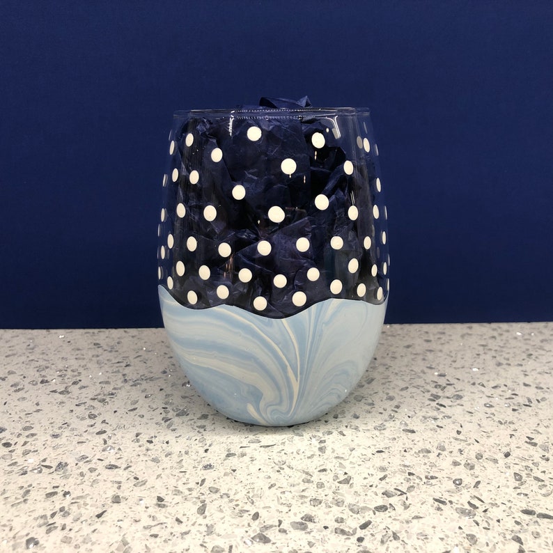 Festive Hand Painted Stemless White Wine Glasses-PICK TWO!