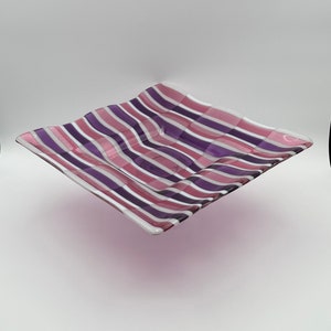 Festive Fused Glass Plate in Pink, Purple and White- 11” Square