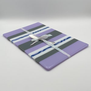Large Festive Fused Glass Cheeseboard in Lavender, Gray and White - 13.75” x 9”