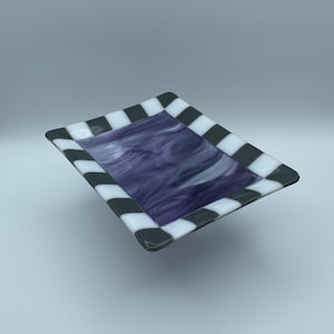Festive Plate with swirled purple, gray and white glass - 8.75” x 6.75”