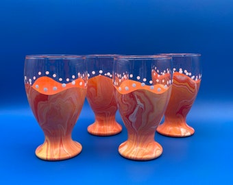 Festive hand painted glasses in orange, yellow and white