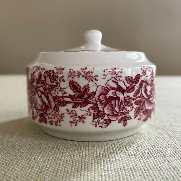 RARE Vintage McNicol China Red Swag and Flowers Restaurant Ware – Sugar Bowl with Lid