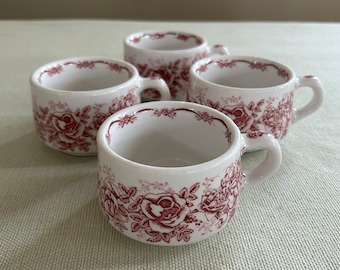 LOT 2 Vintage McNicol China Clarksburg WVA Red Swag and Flowers Restaurant Ware – Coffee/Tea Cup, Set of 4