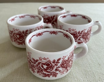 LOT 1 Vintage McNicol China Clarksburg WVA Red Swag and Flowers Restaurant Ware – Coffee/Tea Cup, Set of 4