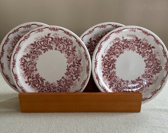 Vintage McNicol China Clarksburg WVA Red Swag and Flowers Restaurant Ware – 6.5 inch Plate, Set of 4