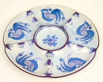 Free US Shipping! Mid Century Royal Copenhagen Berte Jessen Fajance Divided Serving Platter Bird Peacock