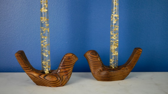 Vintage Nils Strandin Bird Candleholders – Carved Wood Pair – Mid Century Decor