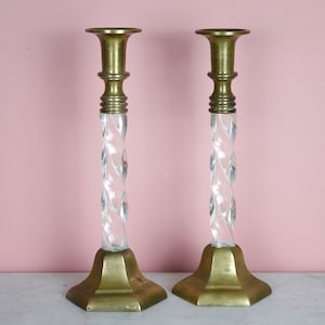 Vintage 1970s Brass Lucite Clear Candleholder candlestick twisted large