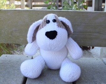 Stuffed Puppy Dog, Handmade Toy, Knit Stuffed Animal, Puppy Plush Doll, Brown White Puppy, Gift For Baby, Kid Toy, Cute Toy, Knit Soft Toy