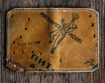 Cartera vintage con forma de guante de béisbol: plegable y hecha a mano, de cuero, marca AHI