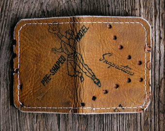 Cartera vintage de 1991 con forma de guante de béisbol: plegable y hecha a mano en cuero.