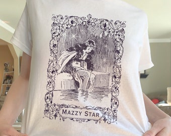 Mazzy Star Vintage T-Shirt- Mazzy Star Line Drawing Whimsical Mermaid Star Shirt- Mazzy Star Merch- 90s Aesthetic - Unisex Heavy Cotton Tee