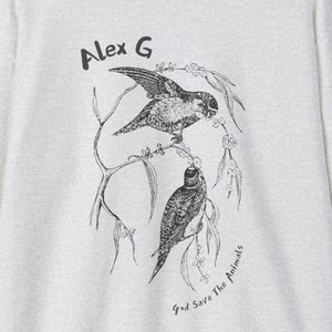 Alex G Sweatshirt- Vintage Sandy Alex G Minimalist Line Drawing- God Save The Animals-  Vintage Bird and Vines Art- Unisex Heavy Crewneck