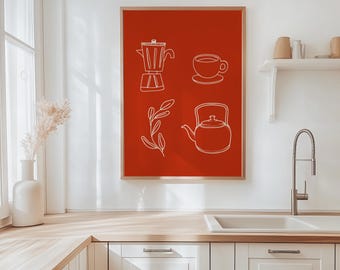 Italian Summer Digital Print- Coffee Lover's Kitchen Decor- Matisse Inspired Poster- Kitchen PRINTABLE Wall Art- Vintage Minimalistic Art