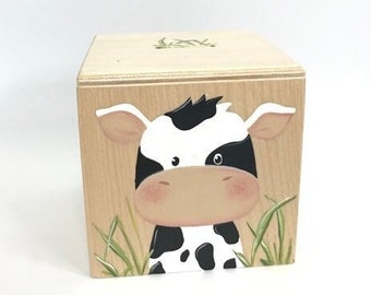 Animals, piggy bank, gift, baby, cow, coins, farm