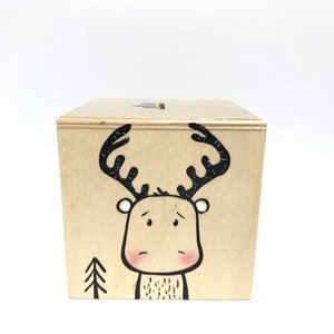Animal, piggy bank, gift, baby, squirrel, moose, fox, coins