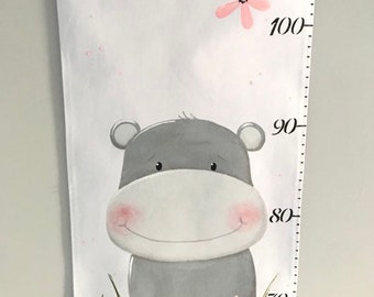 Growth scale, height chart, hippopotamus, flowers, size scale, fabric, growth rule, room decoration, measurements, baby