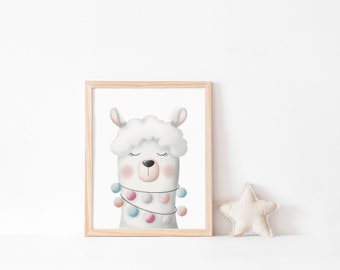 illustration animals, printed poster, llama, child decoration, children's room