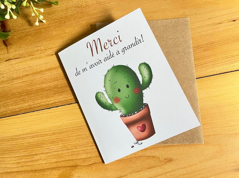 Cartes de remerciements pour professeur, éducatrice Cactus