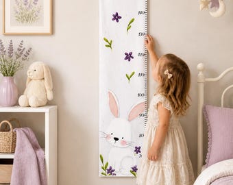 Personalized Bunny Growth Chart, Kids Height Chart Canvas, Nursery Wall Decor, Baby Shower Gift, Handmade Keepsake