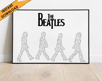 The Beatles print, Beatles art, downloadable art, printable art, Abbey Lane, Let It Be, song lyrics, music, minimalist, black and white