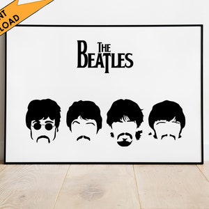 The Beatles print, Beatles wall art, downloadable art, Beatles silhouettes, Beatles portraits, musician gift, minimalist, black and white