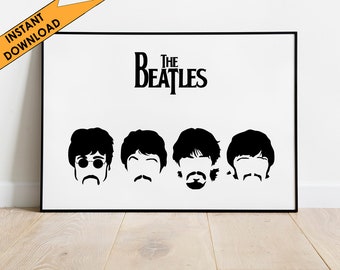 The Beatles print, Beatles wall art, downloadable art, Beatles silhouettes, Beatles portraits, musician gift, minimalist, black and white