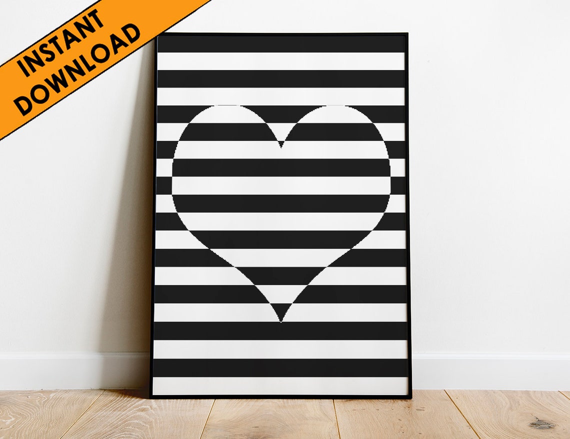 Heart Print, Heart Wall Print, Black and White, Downloadable Art ...