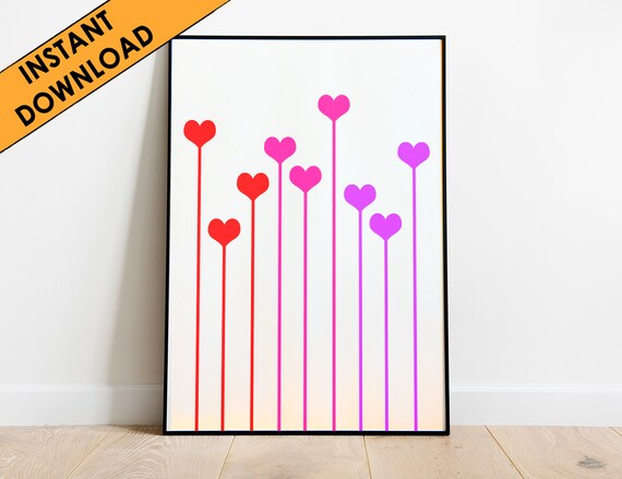 Heart Print Heart Wall Print Red Pink Purple Modern Wall Art Home Decor Poster Bedroom Art Pretty Art Hearts Unique Romantic Art