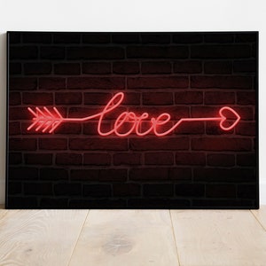 Love print, love wall print, neon art, downloadable art, romantic wall art, home decor poster, typography print, modern wall art, urban art