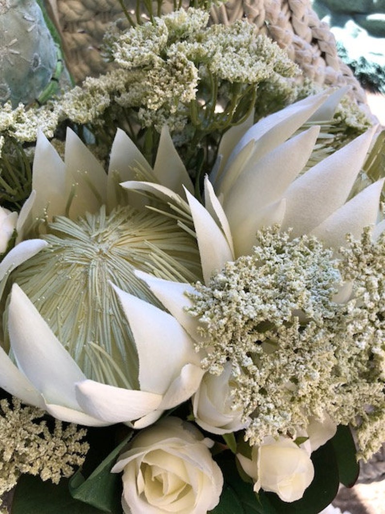 Artificial King Protea and Queen Anne Lace Bridal Bouquet With Etsy