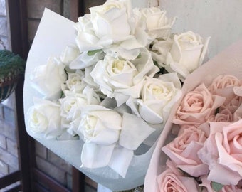 Our most popular - Winter White reflexed latex roses or pink