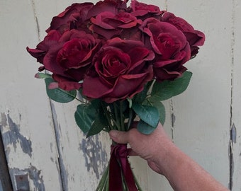 Gorgeous Maroon Rose Bridal Bouquet