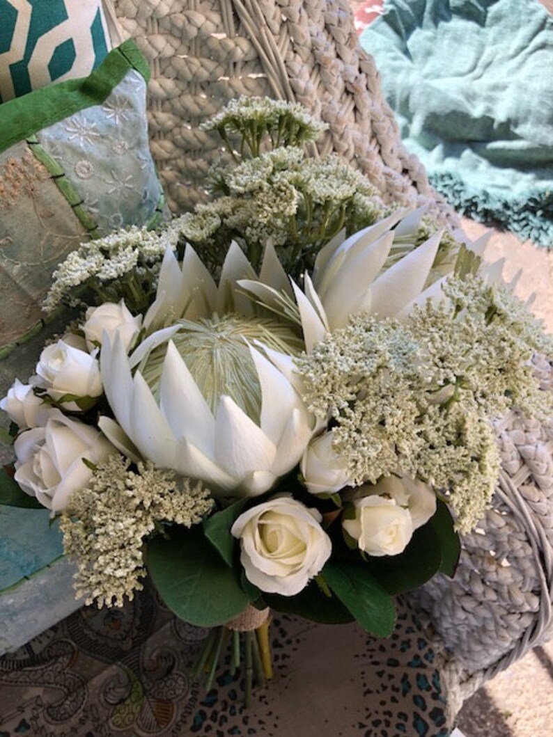 Artificial King Protea and Queen Anne Lace Bridal Bouquet With Etsy