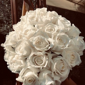 Our most popular Winter White reflexed latex roses or pink image 5