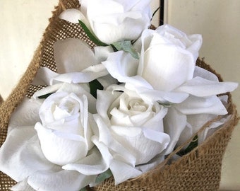 Gift Roses -Bridesmaid's - Thank you!  Delicately encased in hessian, with preserved small bouquet and ribbon
